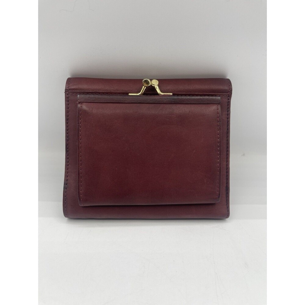 VTG Women's Burgundy Top Grain Leather Bifold Wallet with Kiss Lock Coin Purse
